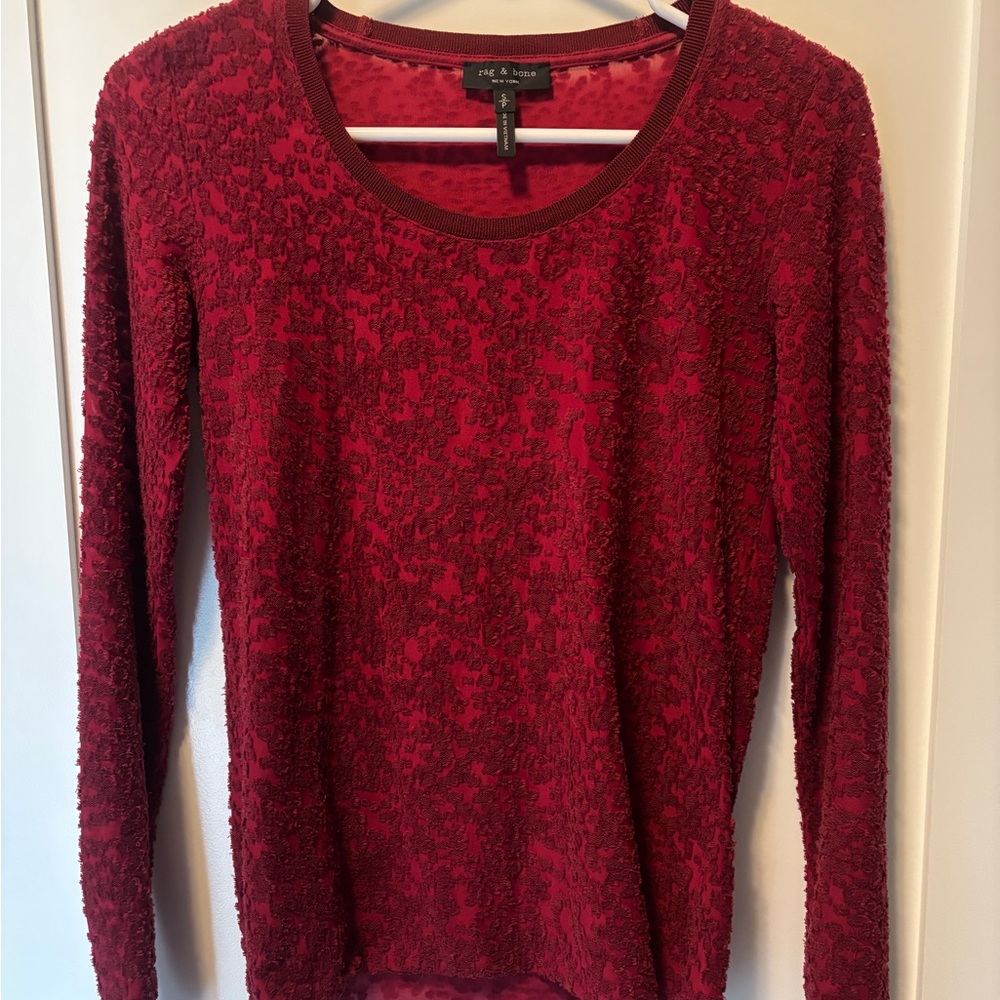 rag & bone Red Textured Knit Crewneck Sweater